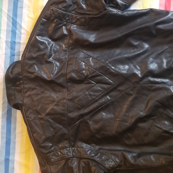 Black Leather Jacket with Embroidered R on Chest - Picture 10 of 12